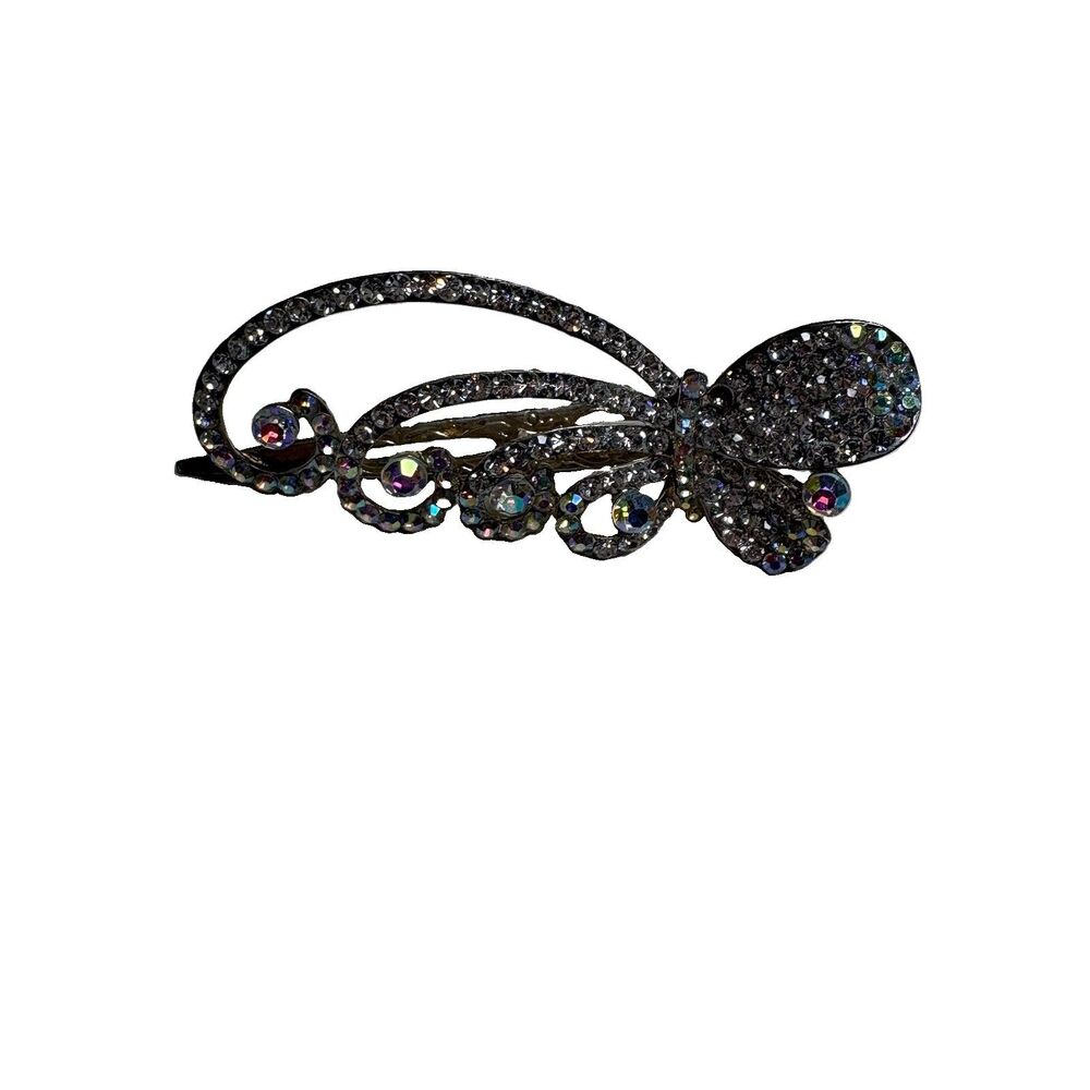 Silver Butterfly Crystal Rhinestones Hair Clip Barrette Party Accessory